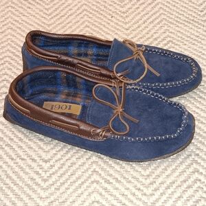 1901 Blue Suede Leather and Flannel Lined Loafer Slippers Mens SZ 10